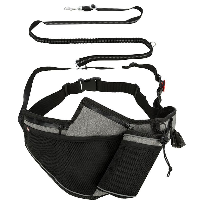 Trixie Jogging Belt with Leash - Grey/ Black Belt: 70 – 130 cm, Leash: 115 – 150 cm / 20mm