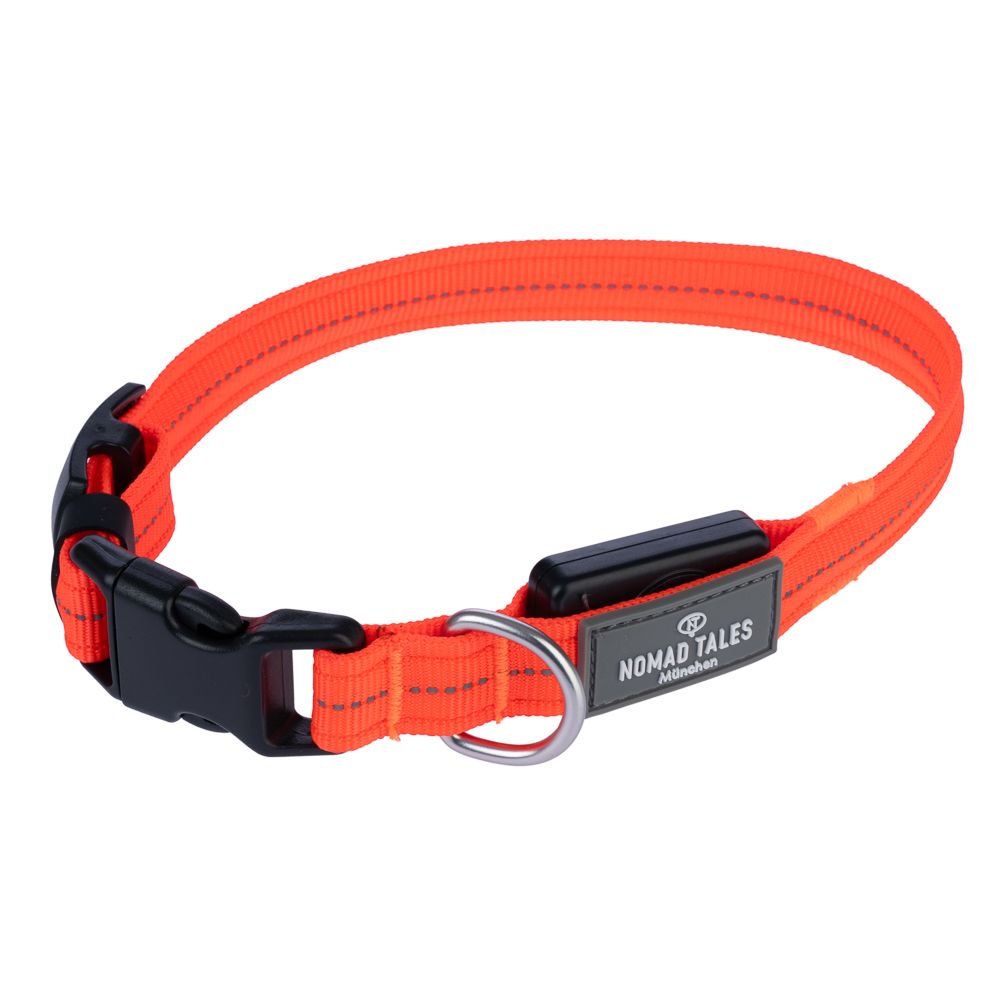 Nomad Tales Spirit USB LED Nylon Collar - Orange Size S: Neck circumference 34-41cm