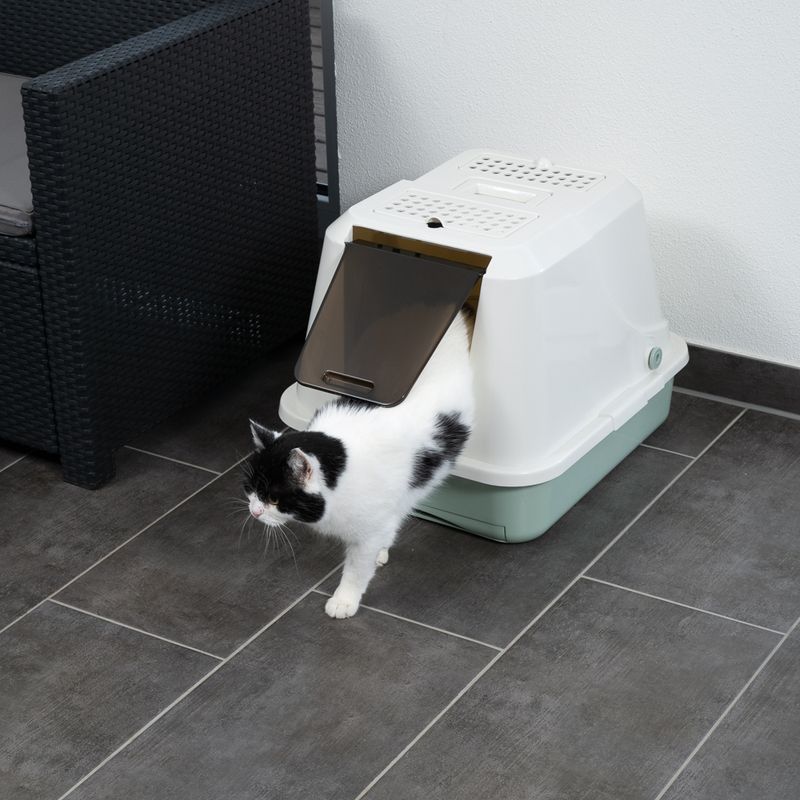 kooa Hooded Litter Tray with Eco-Plastic White & Mint