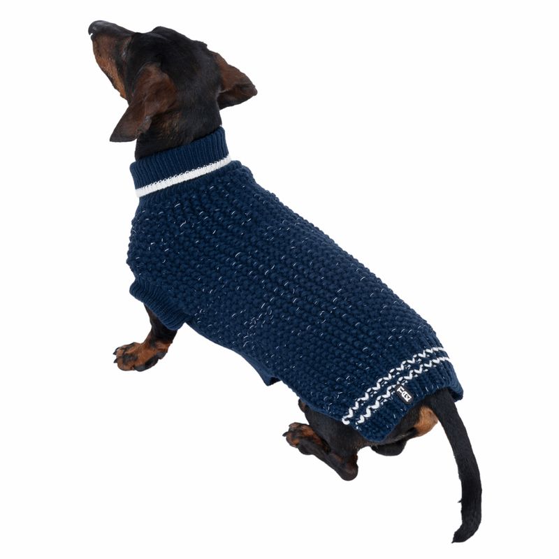 TIAKI Reflective Knit Dog Jumper - Dark Blue approx. 35cm Back Length