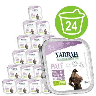 Yarrah Organic Trays Pâté Saver Pack 24 x 150g Organic Beef with Organic Spirulina