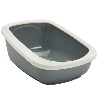 Savic Aseo Jumbo Cat Litter Tray with High Edge - 67.5cm Light Grey / White