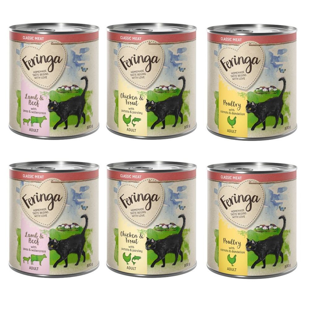 Feringa Classic Meat Trial Pack 6 x 800g Classic Mix 1 (Poultry, Lamb & Rabbit, Chicken & Trout)