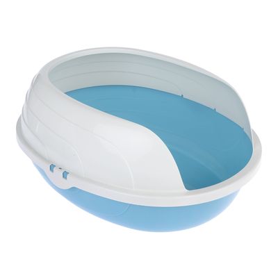 TIAKI Cobby Rounded Cat Litter Tray White / blue