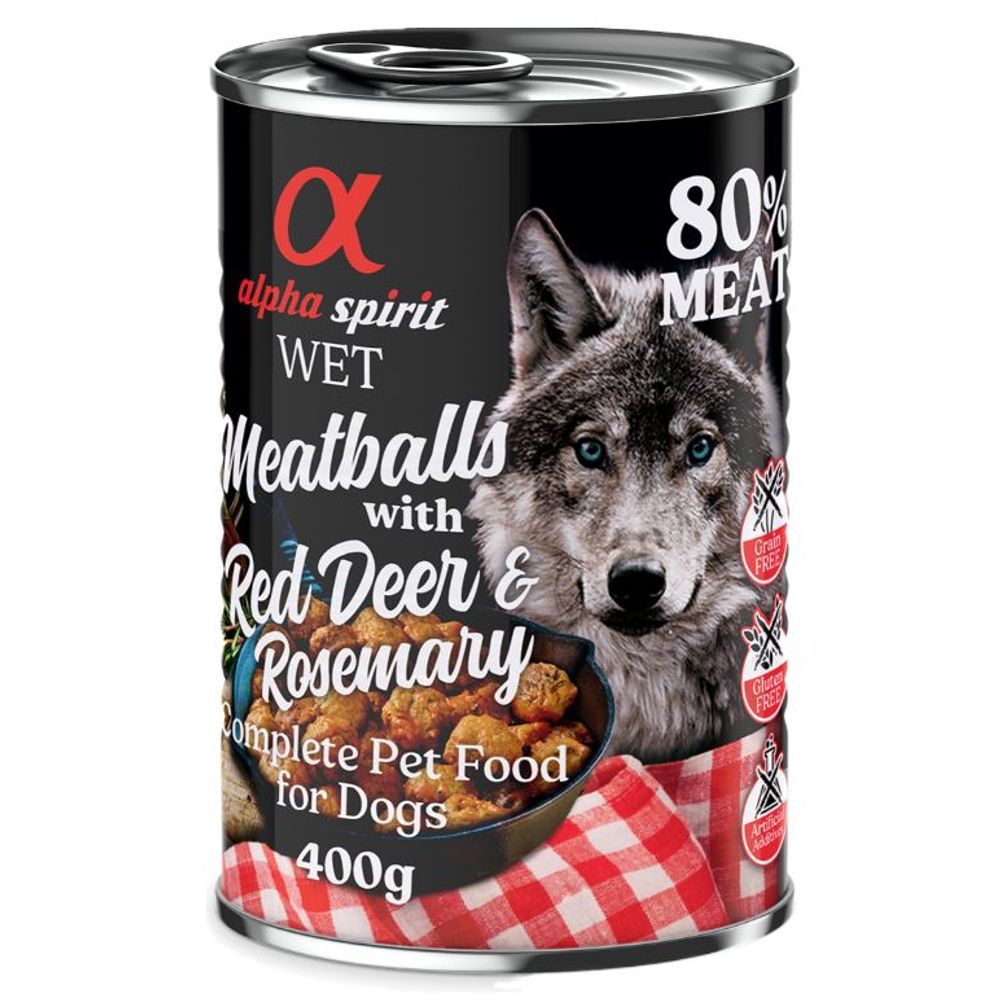 alpha spirit Dog Meatballs 6 x 400g Red Deer & Rosemary