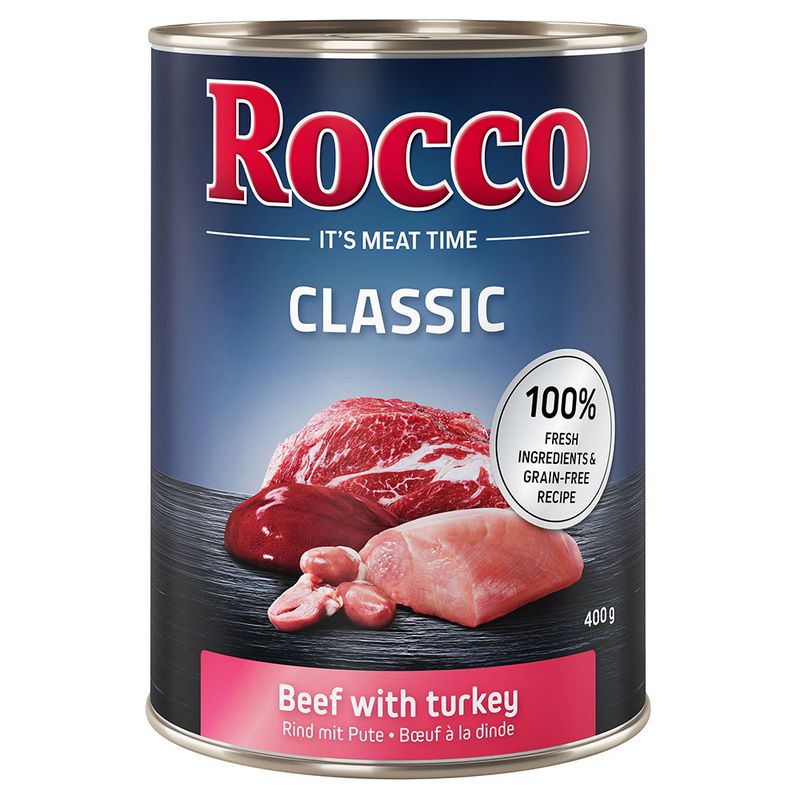 Rocco Classic 6 x 400g Topseller Mix: Pure Beef, Beef/Poultry Hearts, Beef/Chicken