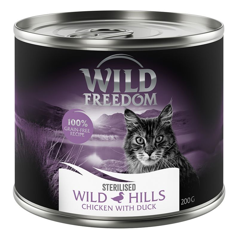 Wild Freedom Adult Sterilised 6 x 200g - Grain-Free Mixed Pack (2x Chicken, 2x Pollock, 1x Rabbit, 1x Duck)