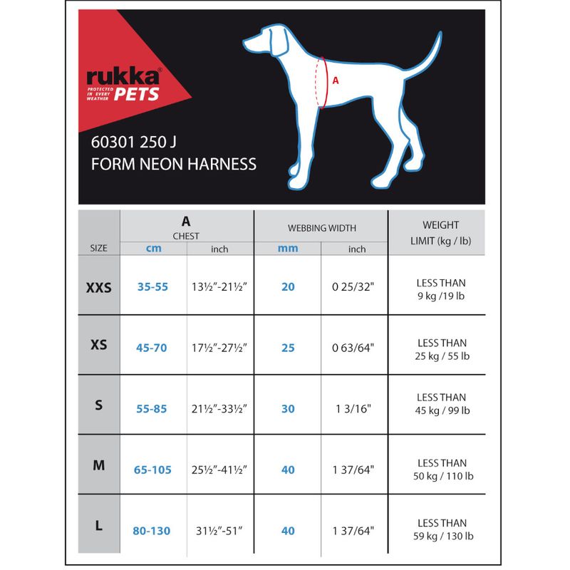 Rukka® Form Neon Harness – Yellow Size M: 65 - 105cm x 40mm (Chest Circumference x W)