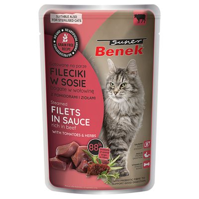 Super Benek Grain Free Steamed Fillets Saver Pack 56 x 85g Turkey with Sea Buckthorn in Sauce