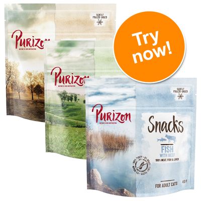 Purizon Cat Snacks Grain-Free Mixed Trial Pack 3 x 40g Chicken with Fish / Lamb with Fish / Fish with Beef