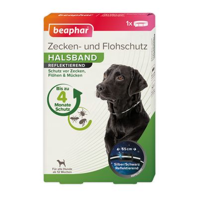 beaphar Reflective Flea & Tick Collar for Dogs approx. 65cm Neck Circumference