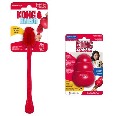 KONG Classic + KONG Cleaning Brush Set KONG Classic S (7cm) + Cleaning Brush S-XXL