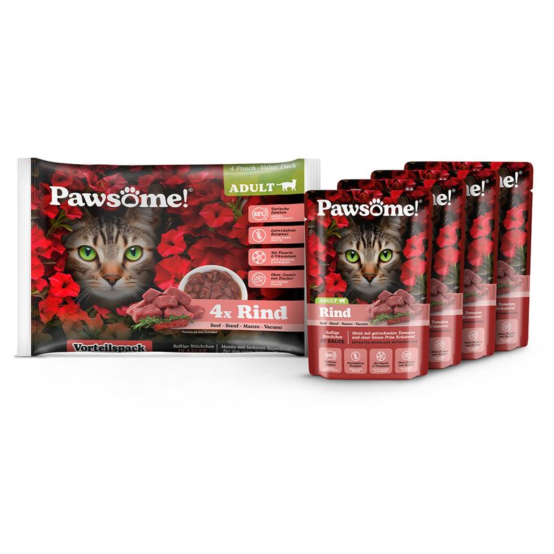 Pawsome Adult Cat Saver Pack 8 x 85g Beef