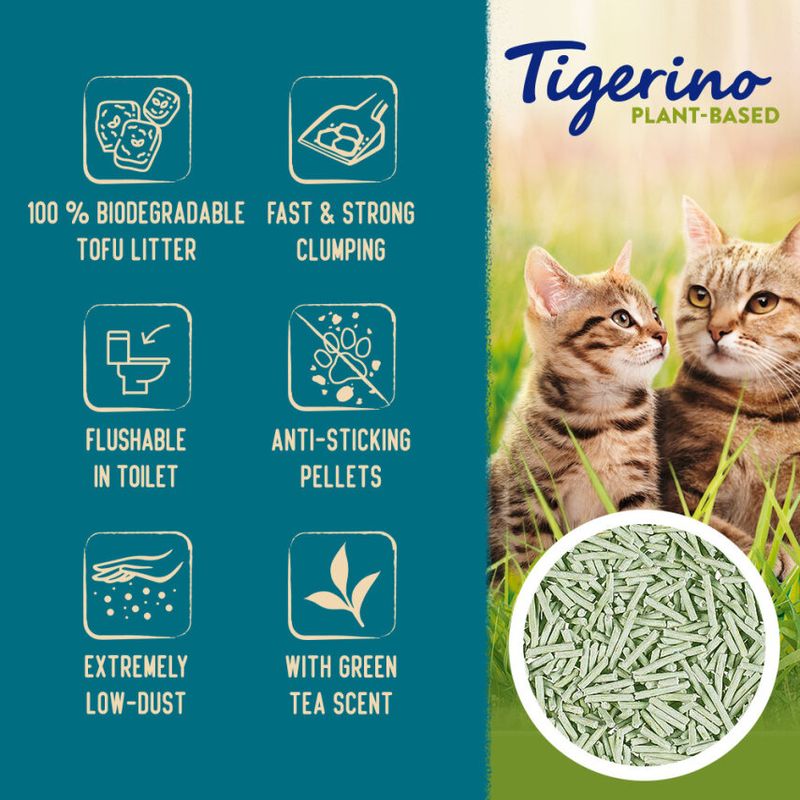 Tigerino Plant-Based Litter Tofu Pellets - Green Tea Scent 11 l (4,6 kg)