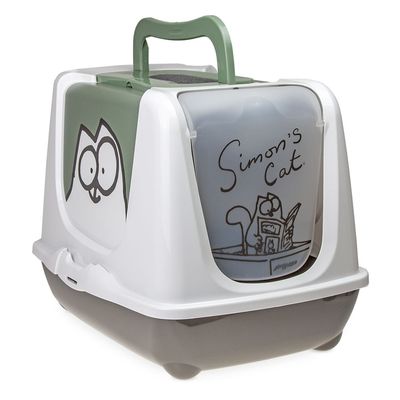Simon's Cat Hooded Filter Litter Tray Grey/green/white