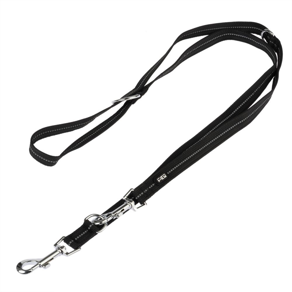 TIAKI Reflective Rubber Dog Leash, black 200 cm long, 20 mm wide
