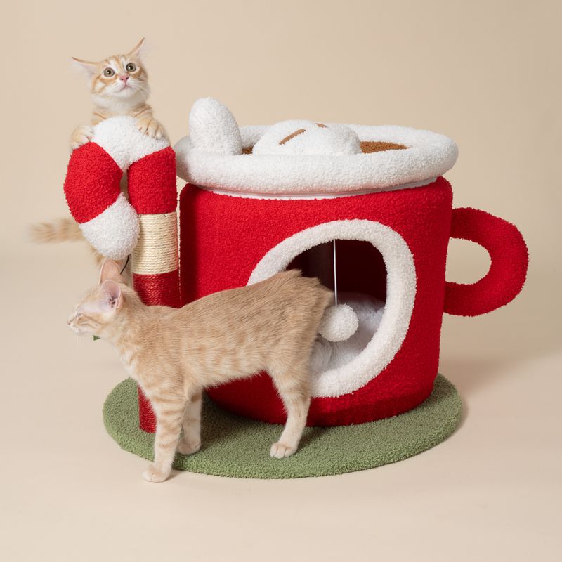 TIAKI Hot Chocolate & Candy Cane Scratching Post Red/Green/White