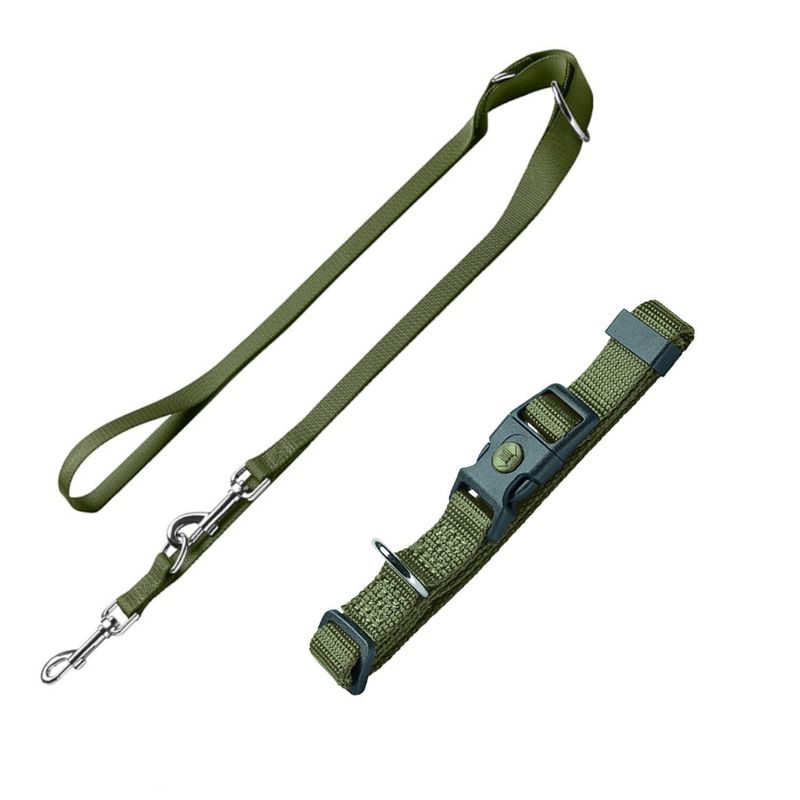 HUNTER Set: London Collar + London Lead – Olive Green Vario Basic Size S + Lead 200cm / 10mm