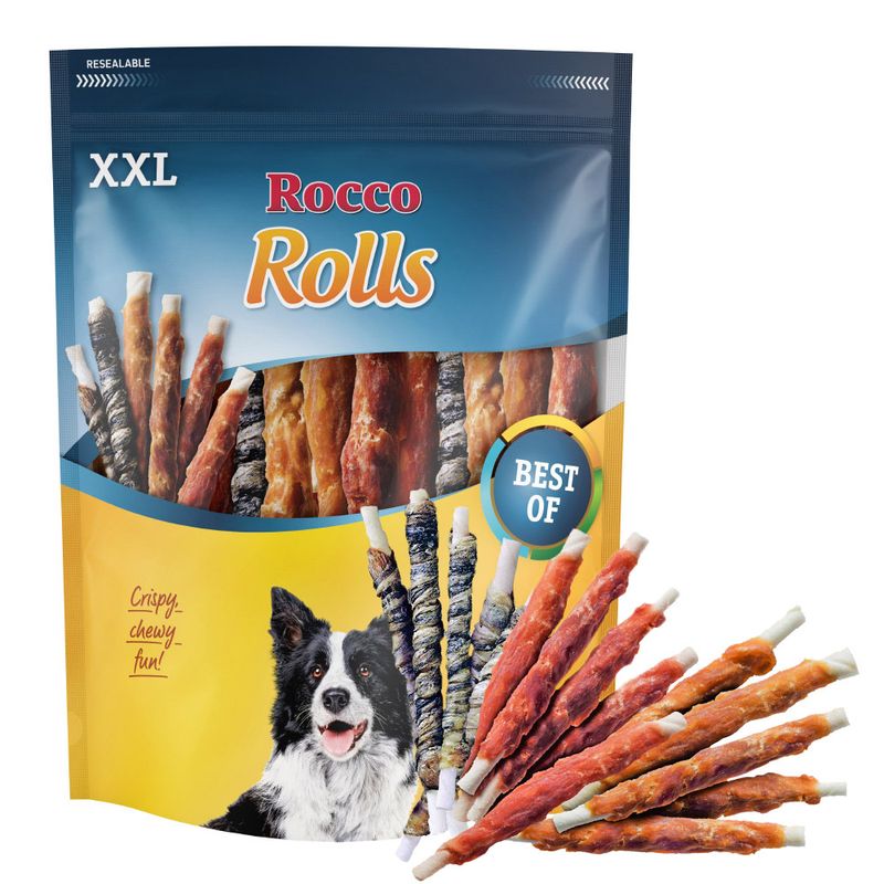 Rocco Rolls Chew Sticks - XXL Pack Mix: with Chicken Fillet, Duck Fillet and Fish (1kg)