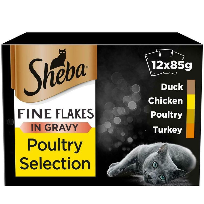 Sheba Pouches Fine Flakes Saver Pack 96 x 85g Poultry Collection in Jelly