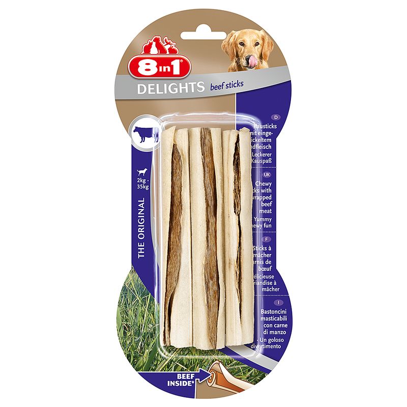 8in1 Delights Chew Sticks Beef 75g (3 Stick)