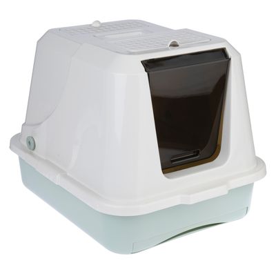 kooa Hooded Litter Tray with Eco-Plastic White & Mint