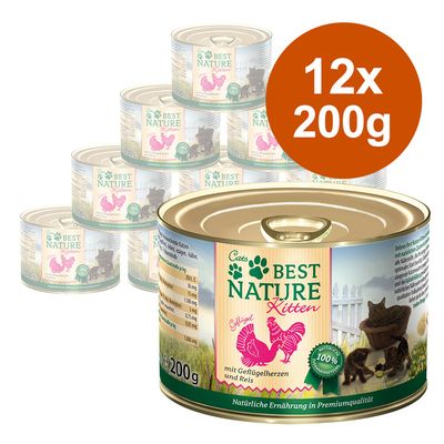 Best Nature Kitten Saver Pack 12 x 200g Poultry Hearts & Rice
