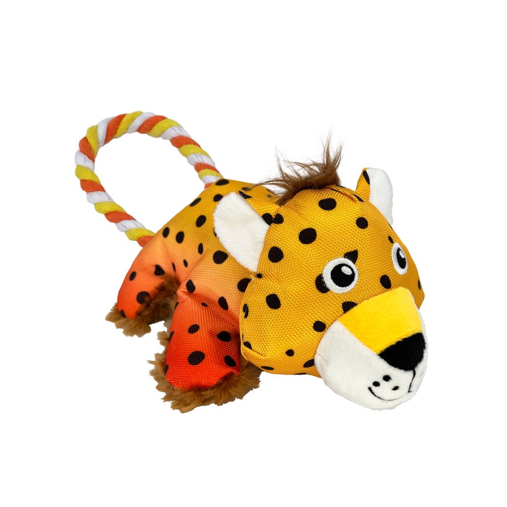 KONG Cozie Tuggz Cheetah Dog Toy Size S/M: approx. 26.7 x 14.6 x 8.9cm (L x W x H)