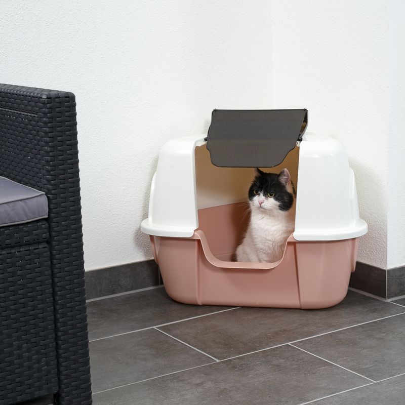 TIAKI Parfait Corner Hooded Litter Tray Cream/ pink