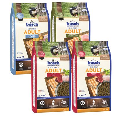 bosch Adult Dry Dog Food Mixed Trial Pack 4 x 1kg 3 Varieties