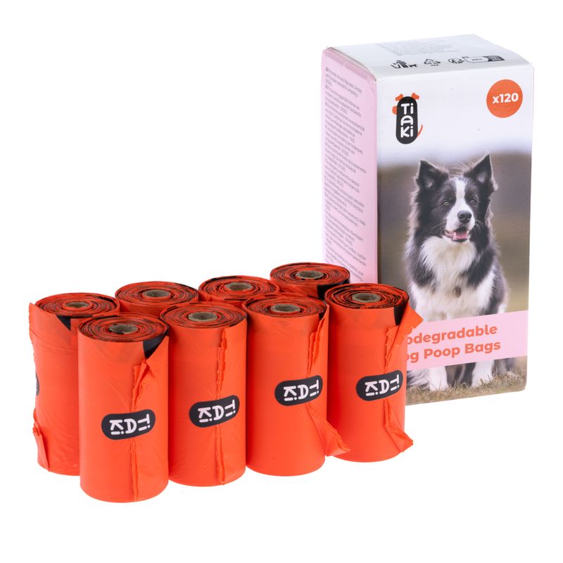 TIAKI Biodegradable Dog Poop Bags 8 Rolls (15 bags per roll)