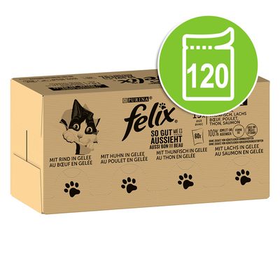 Felix As Good As It Looks Mega Pack 120 x 85g Beef, Chicken, Cod & Tuna