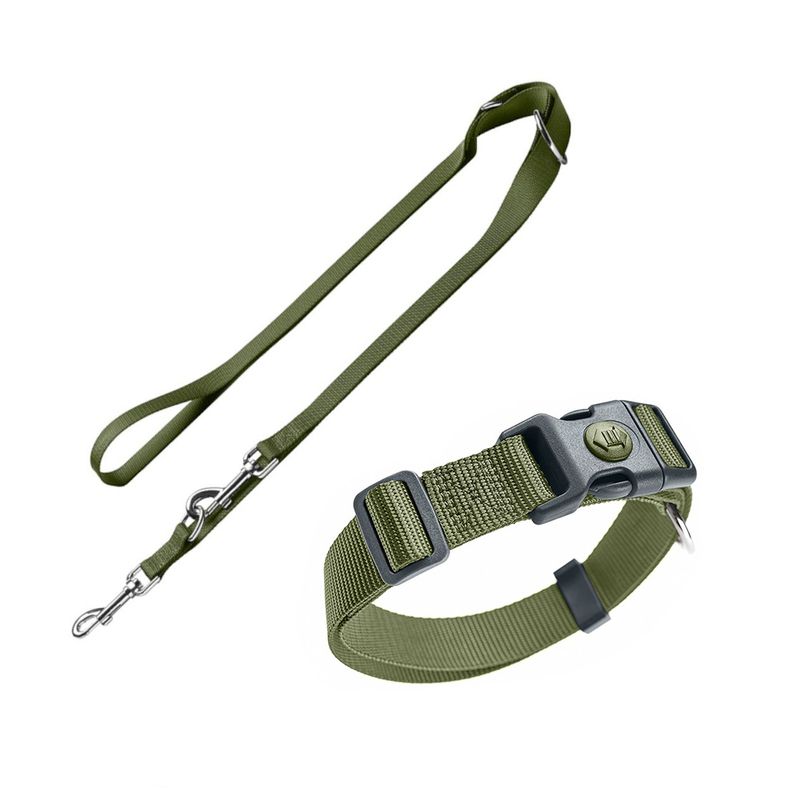 HUNTER Set: London Collar + London Lead – Olive Green Vario Basic Size S + Lead 200cm / 10mm