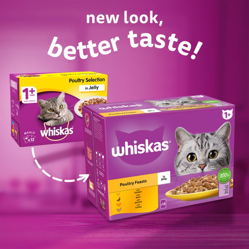 Whiskas 1+ Adult Pouches Saver Pack 48 x 85g Poultry Feasts in Jelly