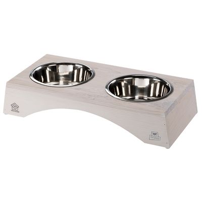 Ferplast Double Bowl Legno made of wood 2 x 1.2 l, L 49.5 x W x H 23 x H 9.6 cm