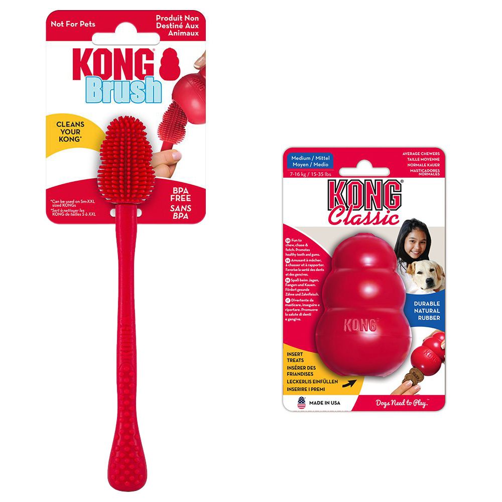 KONG Classic + KONG Cleaning Brush Set KONG Classic S (7cm) + Cleaning Brush S-XXL
