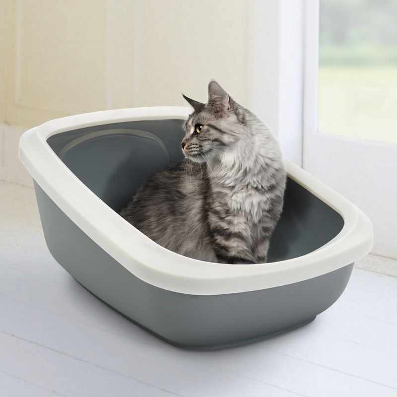 Savic Aseo Jumbo Cat Litter Tray with High Edge - 67.5cm Light Grey / White