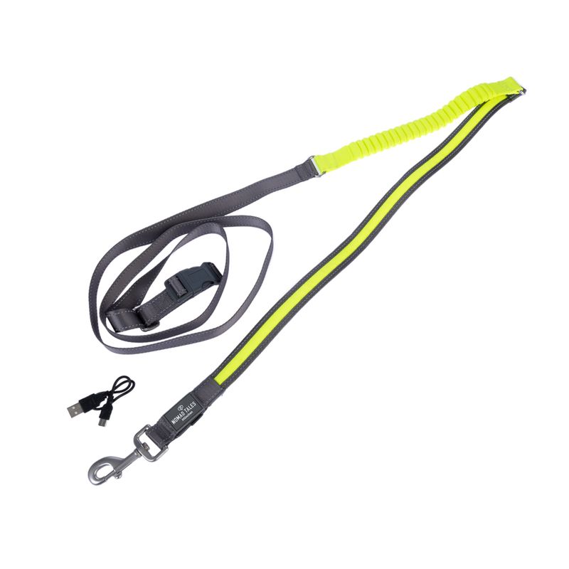 Nomad Tales Spirit USB LED Jogging Lead - Neon Yellow & Grey 180 - 250 cm Length, 25mm Width