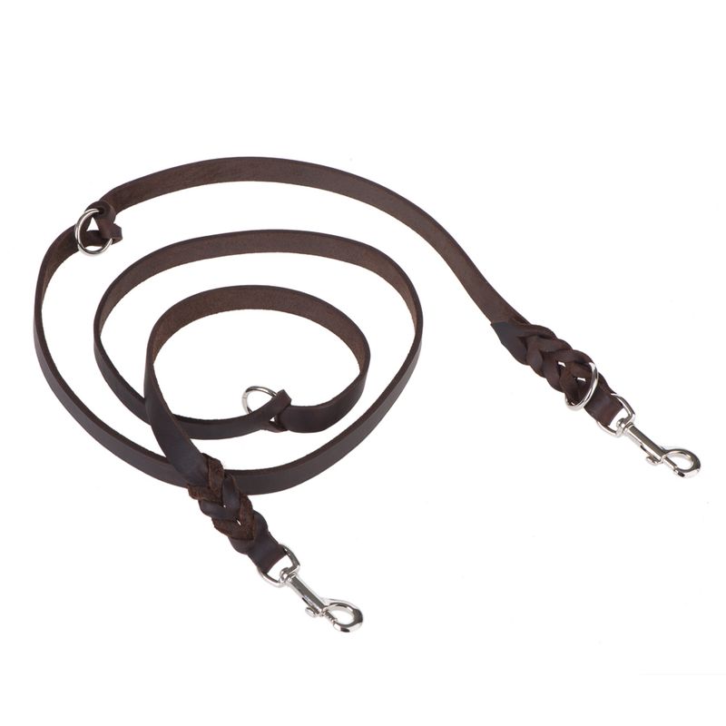Heim Plaited Leather Double Dog Lead - Brown 220cm