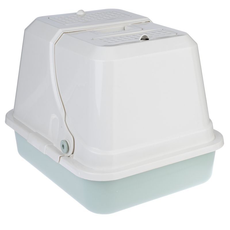 kooa Hooded Litter Tray with Eco-Plastic White & Mint