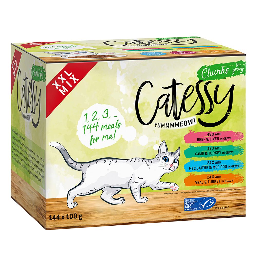 Catessy Pouches XXL Saver Pack 144 x 100g Chunks in Sauce I (4 Varieties)