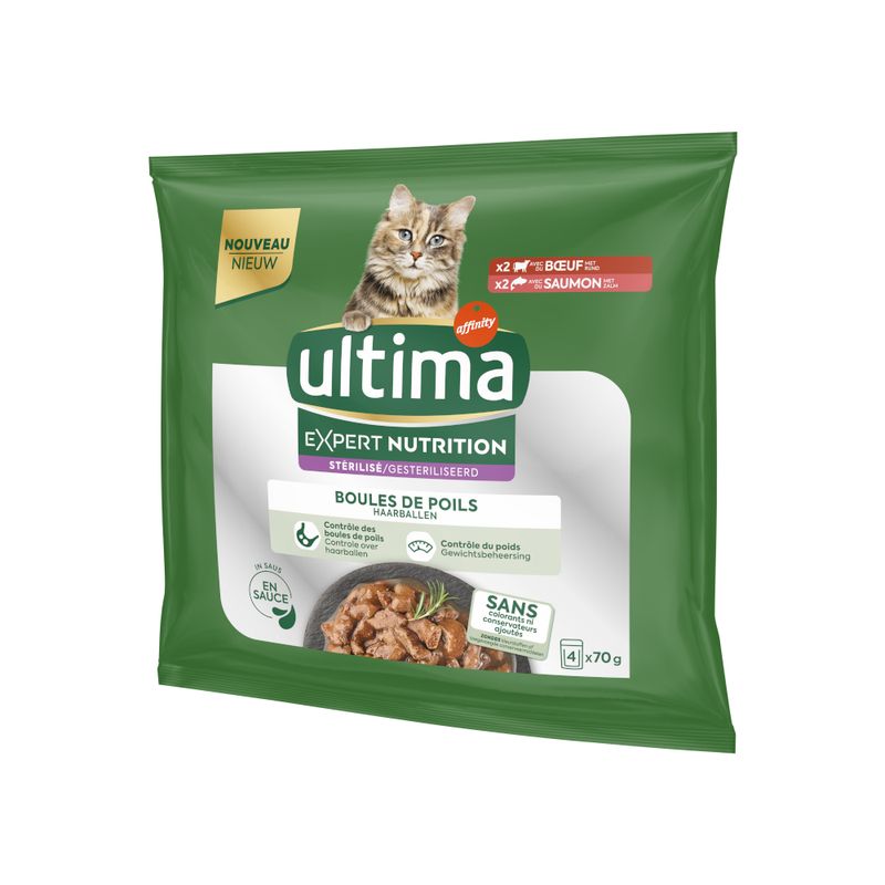 Ultima Cat Expert Nutrition Hairball Beef & Salmon 4 x 70g