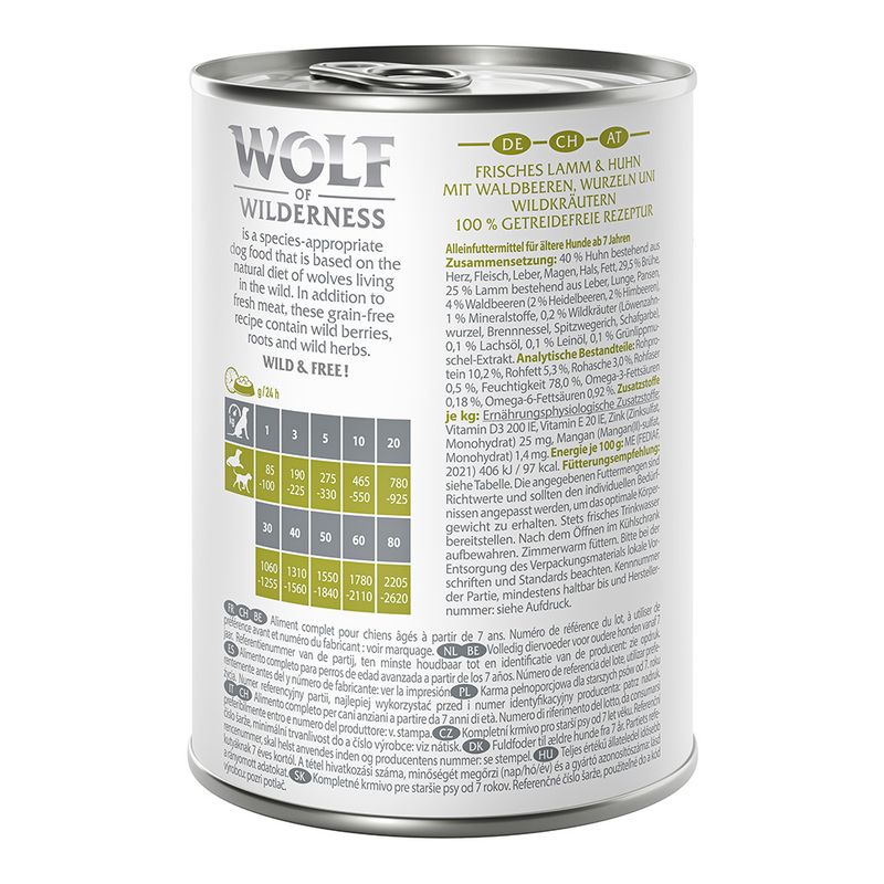 Wolf of Wilderness Senior 6 x 400g Green Fields - Lamb & Chicken