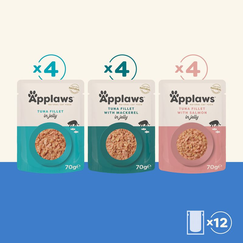 Applaws Pouches Cat Food in Jelly Mixed Pack 12 x 70g Fish Selection - 3 Varieties (12 x 70g)