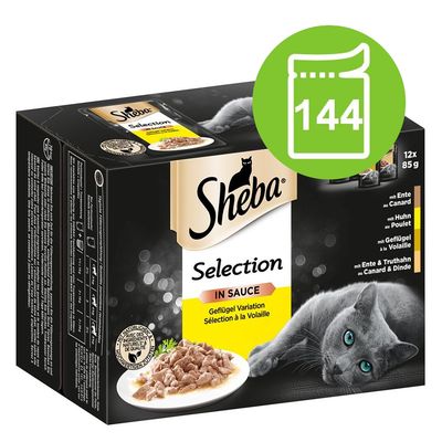 Sheba Pouches Varieties Jumbo Pack 144 x 85g Fine Flakes Poultry Collection in Jelly