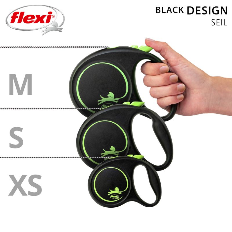 flexi Black Design Harness Leash - Green - 5m Size S: up to 15 kg