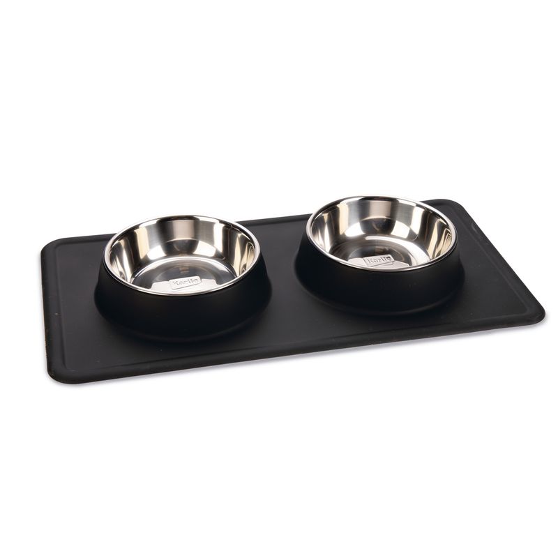 Karlie Stainless Steel Silicone Dex Diner Set Dog Bowl 2 x 350ml, 14cm diameter Black