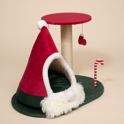 TIAKI Scratching Post with Christmas Teepee Red