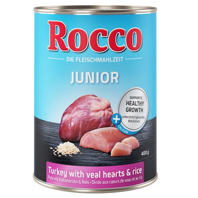 Rocco Junior Saver Pack 12 x 400g Turkey with Veal Hearts & Rice