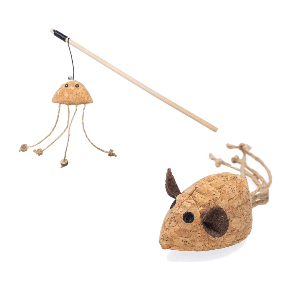 Beeztees Catnip Cat Toy Set Cork Cork Mouse Reinie + Cat Fishing Rod Cctopus Tako
